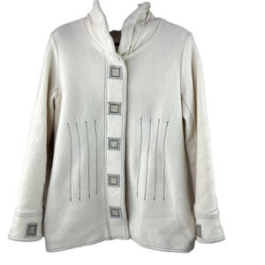 Icelandic Design Cream Sweater Jacket with  Snap Closure